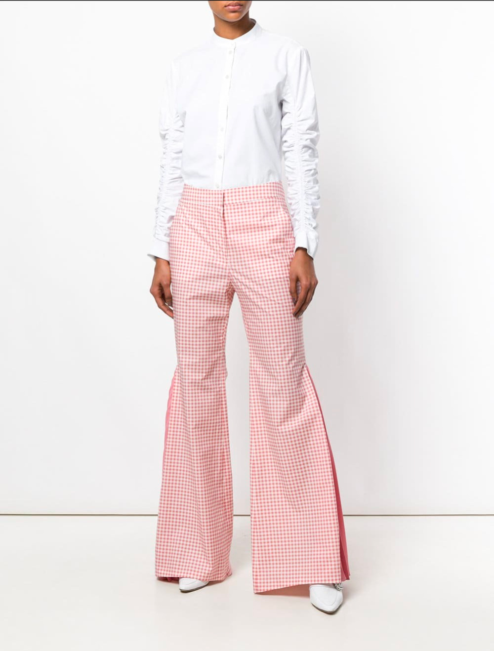 NWT Sara Battaglia Pink Gingham Pleated Flared Trousers